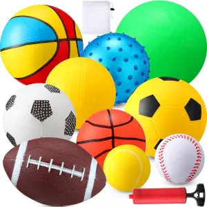 10 Pack Sports Balls Set for Toddlers 1-3 Kids Foam Sports Balls with Bump Includes Football Soccer Basketball Baseball Volleyball Rugby Bounce Ball Playground Toy for Boys & Girls(Large)