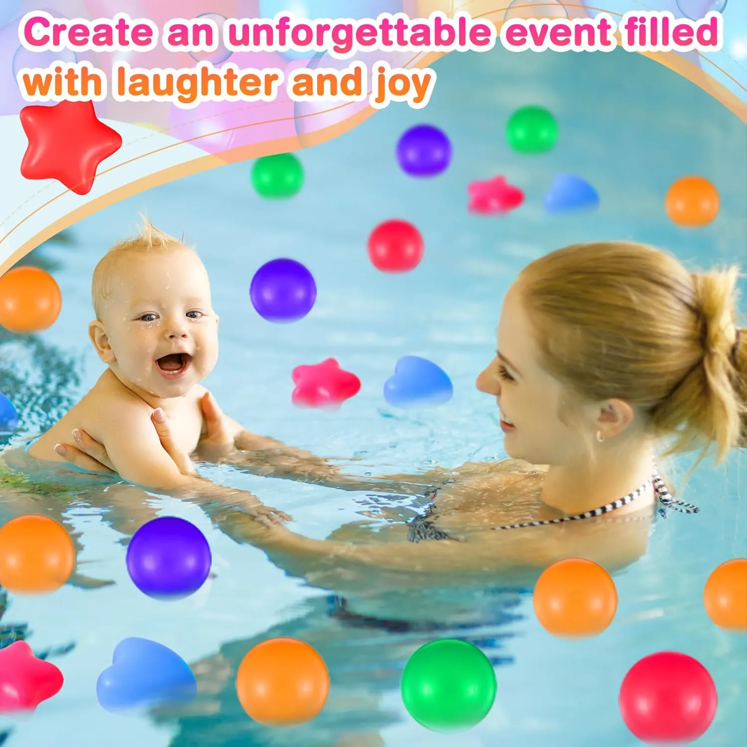 100 Pieces Pit Balls for Kids Star Heart Shape Plastic Balls for Toddler Playpen 2.17'' Play Toy for Crawl Tunnel Inflatable Pool Birthday Party Decoration