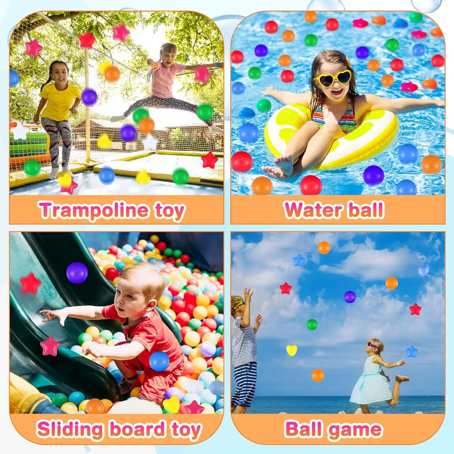 100 Pieces Pit Balls for Kids Star Heart Shape Plastic Balls for Toddler Playpen 2.17'' Play Toy for Crawl Tunnel Inflatable Pool Birthday Party Decoration