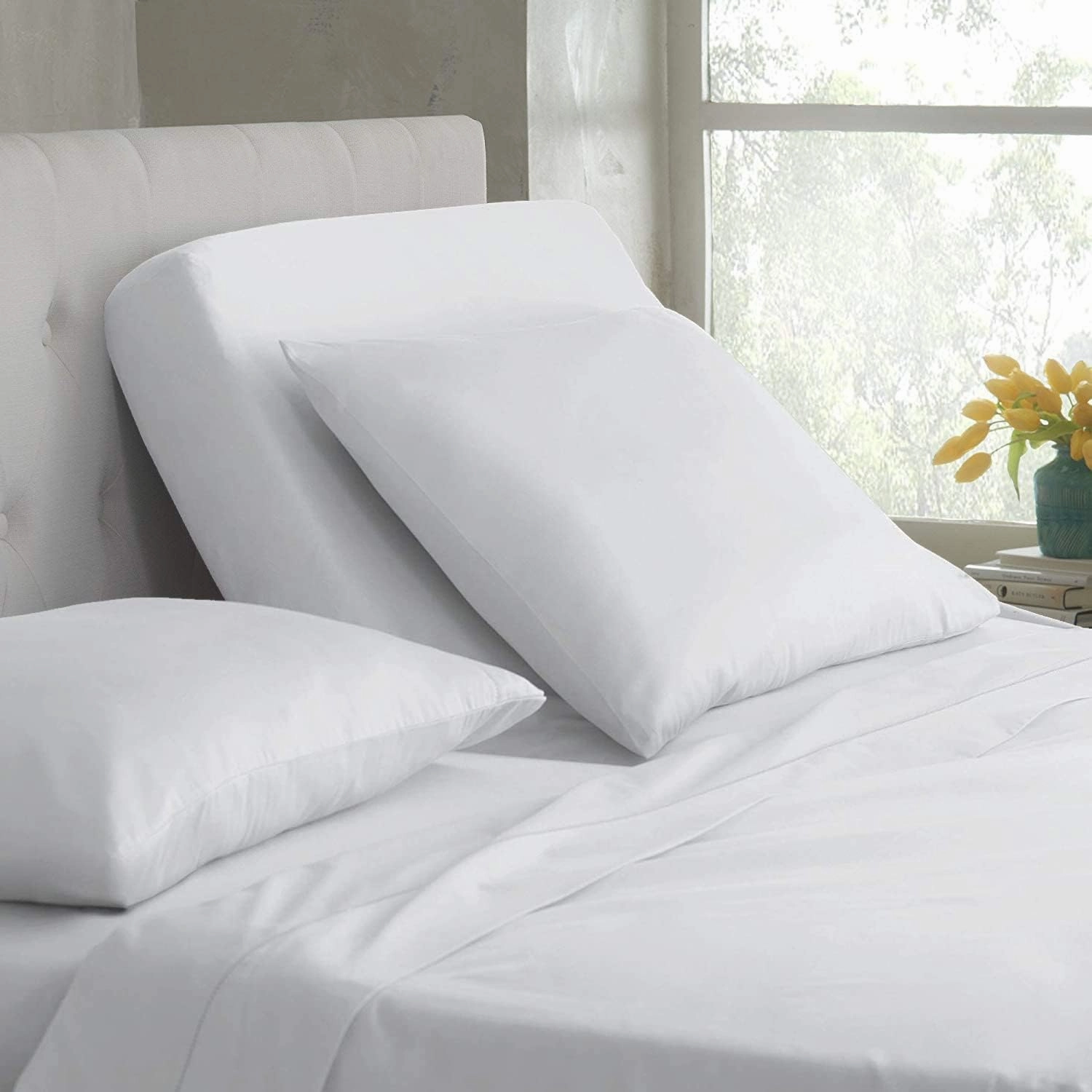 100% Microfiber Top Split California King Sheets for Sleep Number Beds Flex Adjustable Beds 4 Piece 39" Split Top California King Sheets - White Solid 15" Inch Deep Pocket