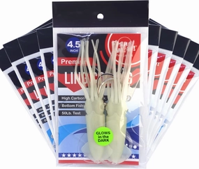 10 Packs - 4.5" Fishing Ling Cod Rig Twin Bulb Squids Rockfish lingcod Soft Lure - Glow in The Dark