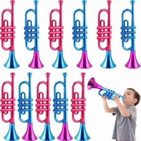 10 Pieces 13 Inch Plastic Trumpet Toy Colorful Metallic Trumpet Noise Maker Musical Instrument for Kids Birthday New Year Parties and Events Stage Props, 2 Colors