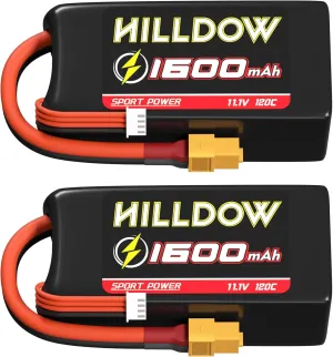 11.1V 3S Lipo Battery 120C 1600mAh RC Battery Softcase with XT60 Connector for RC Car RC Boat RC Airplane Helicopter Drone FPV（2 Packs）