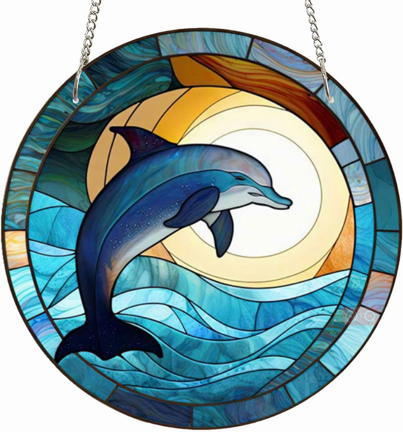 11.8'' Dolphin Acrylic Window Hangings, Ocean Stained Draw Wall Decor Dolphin Decor for Indoor Outdoor Home Bedroom Decoration (Dolphin)