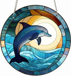 11.8'' Dolphin Acrylic Window Hangings, Ocean Stained Draw Wall Decor Dolphin Decor for Indoor Outdoor Home Bedroom Decoration (Dolphin)