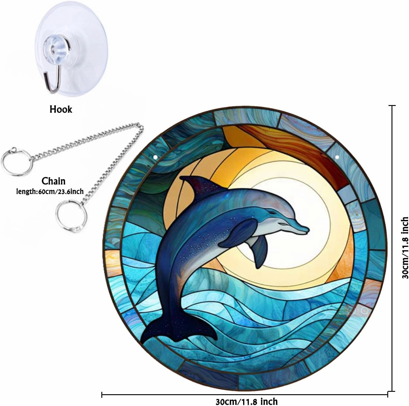 11.8'' Dolphin Acrylic Window Hangings, Ocean Stained Draw Wall Decor Dolphin Decor for Indoor Outdoor Home Bedroom Decoration (Dolphin)