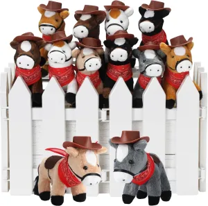 12 Pack Mini Horse Stuffed Animals 4 Inch Mini Plush Doll with Tiny Cowboy Hat and Bandana DIY Crafts for Dollhouse for Adopt a Horse Party and First Rodeo Birthday Party Favor Supplies