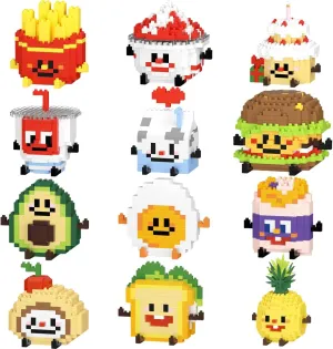 12 Pcs Food Building Block Sets, Food Micro Set, Mini Fruit Building Blocks, Animal Building Blocks for Adults & Kids, Small Toy Gift, Classroom Prizes, Party Favors, Toys for Ages 8-13 
