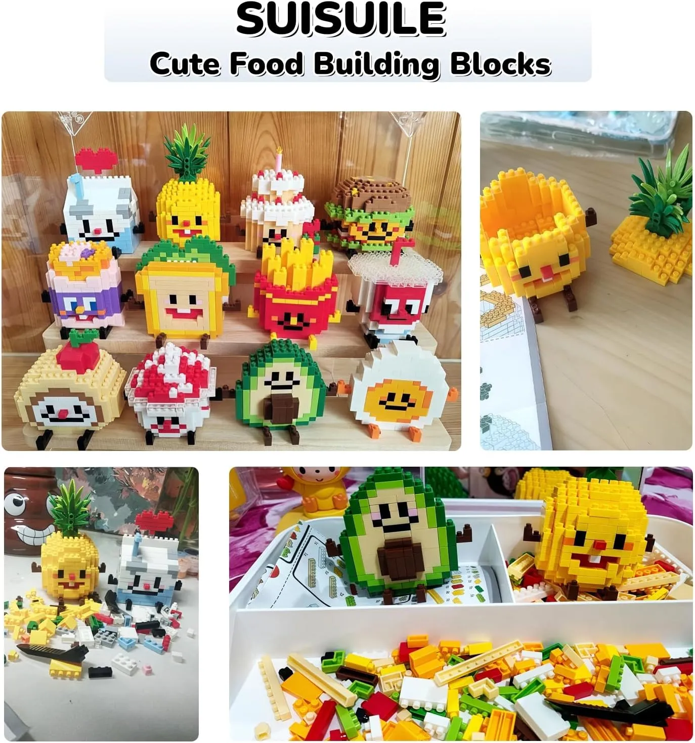 12 Pcs Food Building Block Sets, Food Micro Set, Mini Fruit Building Blocks, Animal Building Blocks for Adults & Kids, Small Toy Gift, Classroom Prizes, Party Favors, Toys for Ages 8-13 