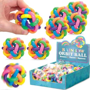 12 PCS Rainbow Bouncy Fidget Orbit Balls - Stress Relief Rubber Sensory Fiddle Squeeze Atom Toys - Ideal for Kids and Adults Party Favors