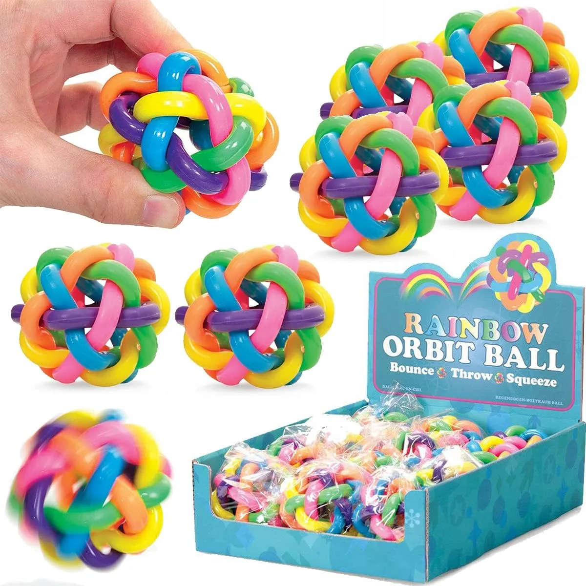 12 PCS Rainbow Bouncy Fidget Orbit Balls - Stress Relief Rubber Sensory Fiddle Squeeze Atom Toys - Ideal for Kids and Adults Party Favors