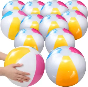12 Pieces Beach Ball 12 Inch Inflatable Ball Colorful Inflatable Glossy Panel Beach Ball Bulk Floating 16 Inch Deflated Size for Swimming Pool Summer Birthday Party Outdoor Activities Supplies