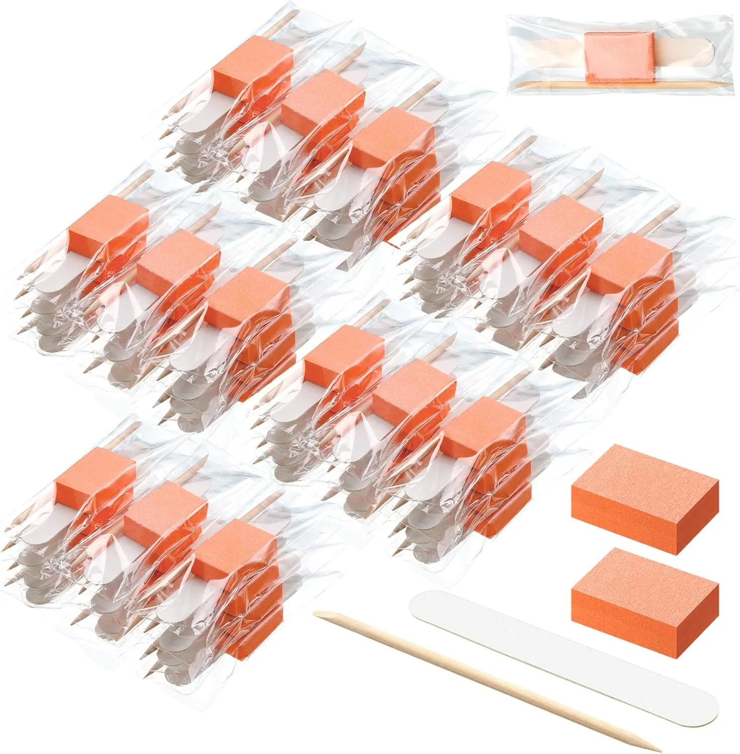 120 Sets Disposable Manicure Kit Basics 3 Pieces Nail Kit, White Wood Nail File 180/180 Grit, Orange Mini Buffer 100/180 Grit, Individually Packed Mini Pedicure Set for Fingernails Toenails