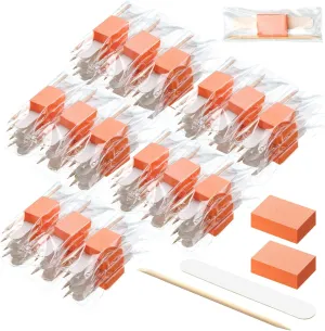 120 Sets Disposable Manicure Kit Basics 3 Pieces Nail Kit, White Wood Nail File 180/180 Grit, Orange Mini Buffer 100/180 Grit, Individually Packed Mini Pedicure Set for Fingernails Toenails