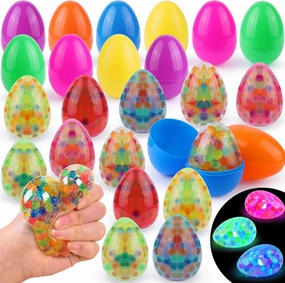 12 Pack Easter Eggs Filled with LED Stress Balls Fidget Toys, Light Up Squishies Squeeze Ball Sensory Toys for Easter Basket Stuffers Party Favors Gifts Classroom Prizes Egg Hunt