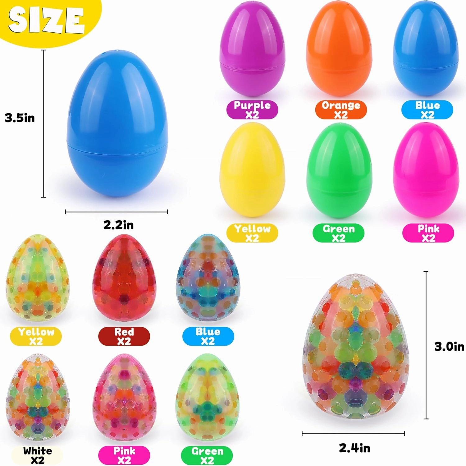 12 Pack Easter Eggs Filled with LED Stress Balls Fidget Toys, Light Up Squishies Squeeze Ball Sensory Toys for Easter Basket Stuffers Party Favors Gifts Classroom Prizes Egg Hunt