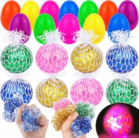 12 Pack Plastic Easter Eggs Filled with Light Up Fidget Stress Balls, Glow in The Dark Squeeze Balls Sensory Toys Easter Party Favors Easter Toys for Kids Teens Easter Egg Hunt Basket Stuffers Fillers