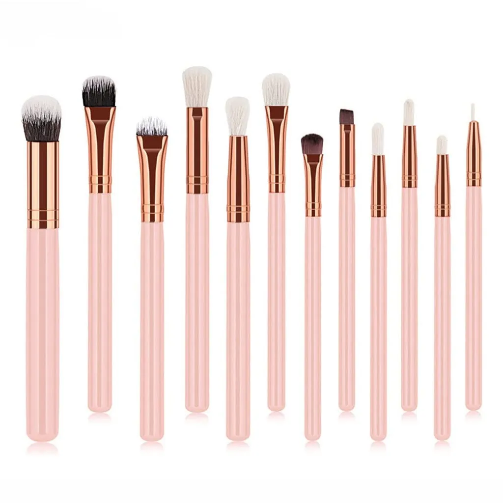 12Pcs Professional Eyes Makeup Brushes Set Wood Handle Eyeshadow Eyebrow Eyeliner Blending Powder Smudge Brush