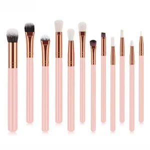 12Pcs Professional Eyes Makeup Brushes Set Wood Handle Eyeshadow Eyebrow Eyeliner Blending Powder Smudge Brush