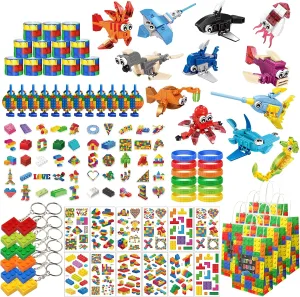 134 Pcs Building Blocks Party Favors with Temporary Tattoo Gift Bag Sticker for Kids Boys Girls Ages 6-12 , Marine Animals Toy Birthday Party Supplies Gifts Classroom Prize Goodie Bags Fillers