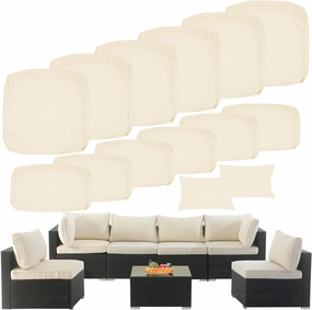 14 Piece Outdoor Patio Cushion Cover Replacement, Waterproof Patio Cushion Covers, Outdoor Furniture Cushion Covers Set for 6 Seat Wicker Rattan Sofa (Beige, 25.6 * 25.6 * 4 inch)
