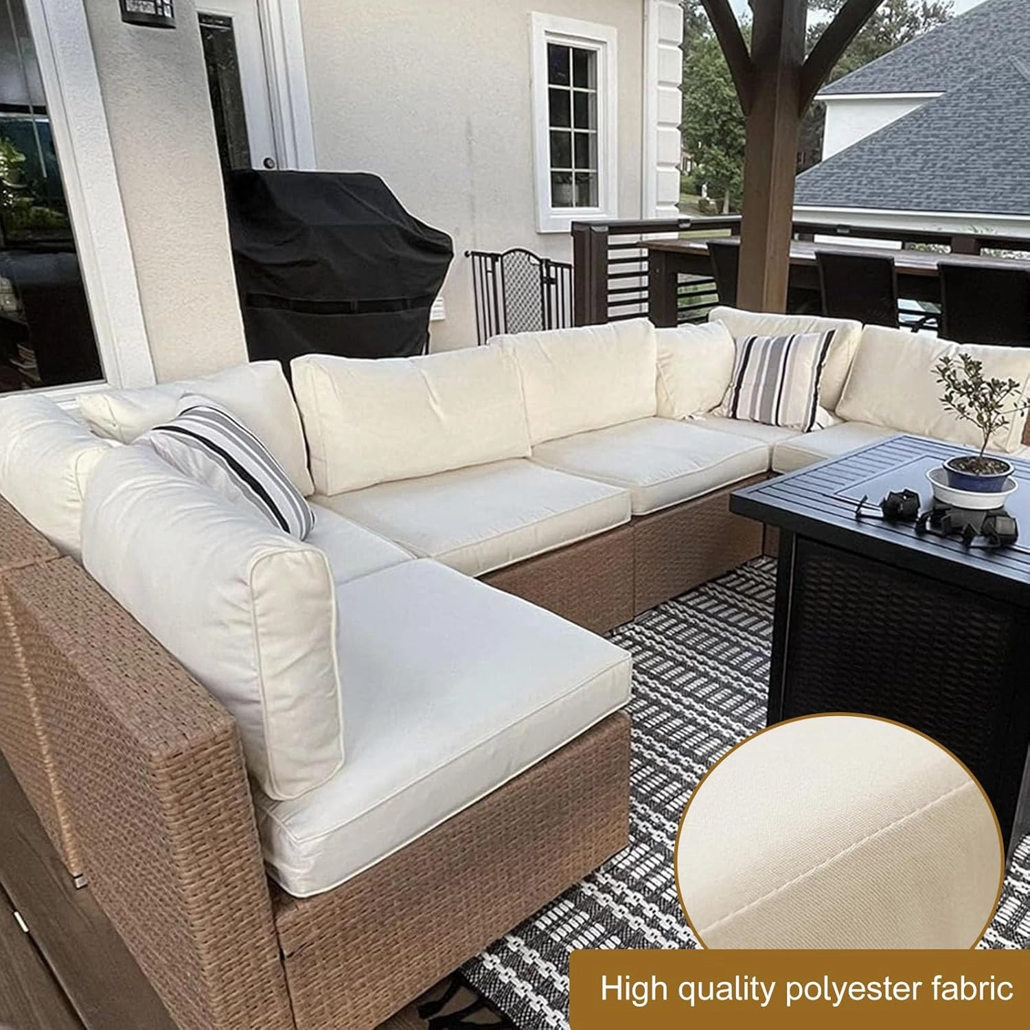 14 Piece Outdoor Patio Cushion Cover Replacement, Waterproof Patio Cushion Covers, Outdoor Furniture Cushion Covers Set for 6 Seat Wicker Rattan Sofa (Beige, 25.6 * 25.6 * 4 inch)