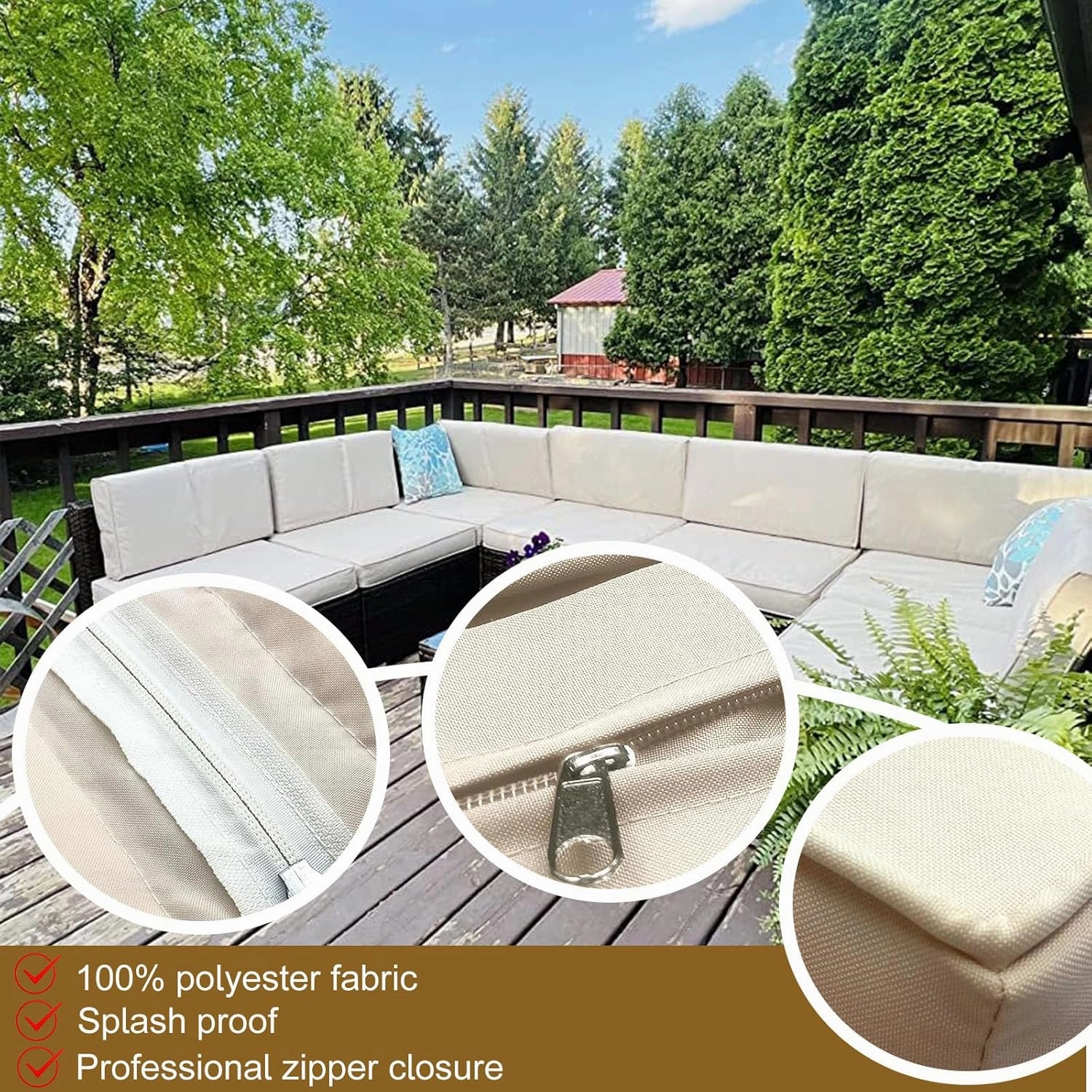 14 Piece Outdoor Patio Cushion Cover Replacement, Waterproof Patio Cushion Covers, Outdoor Furniture Cushion Covers Set for 6 Seat Wicker Rattan Sofa (Beige, 25.6 * 25.6 * 4 inch)