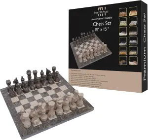 15 Inch Luxury Chess Set Classic Chess Boards for Adults with Handcrafted Stone Board & Marble Chess Pieces Ideal for Home Decor (Oceanic & Virona)