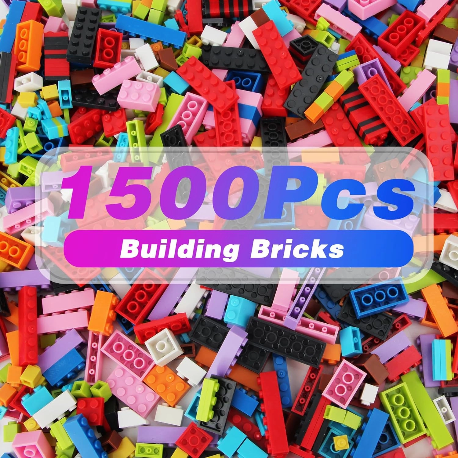 1500 Pieces Building Bricks,Classic Bulk Building Bricks Set Creative Building Toy Compatible with All Major Brands - 16 Shapes / 10 Colors