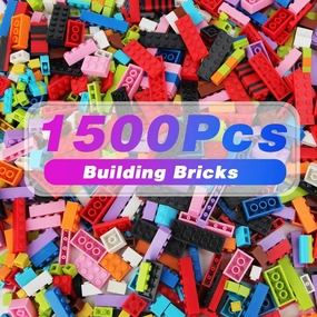 1500 Pieces Building Bricks,Classic Bulk Building Bricks Set Creative Building Toy Compatible with All Major Brands - 16 Shapes / 10 Colors
