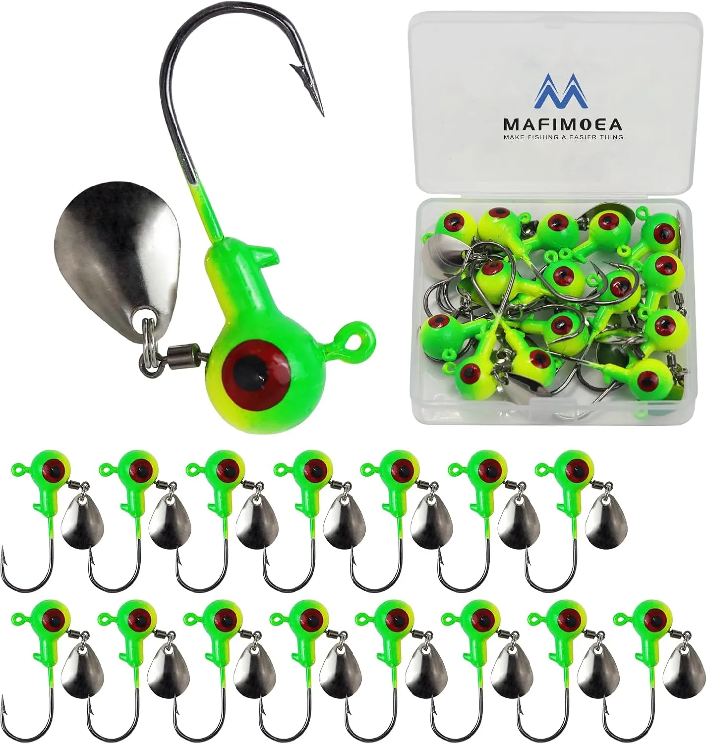 15/20/30Pcs Underspin Jig Heads with Spinner Fishing Jig Heads Hooks Set Crappie Jigs Fishing Jig Hooks Assortment Saltwater Freshwater Bass Crappie Trout Glow in The Dark…