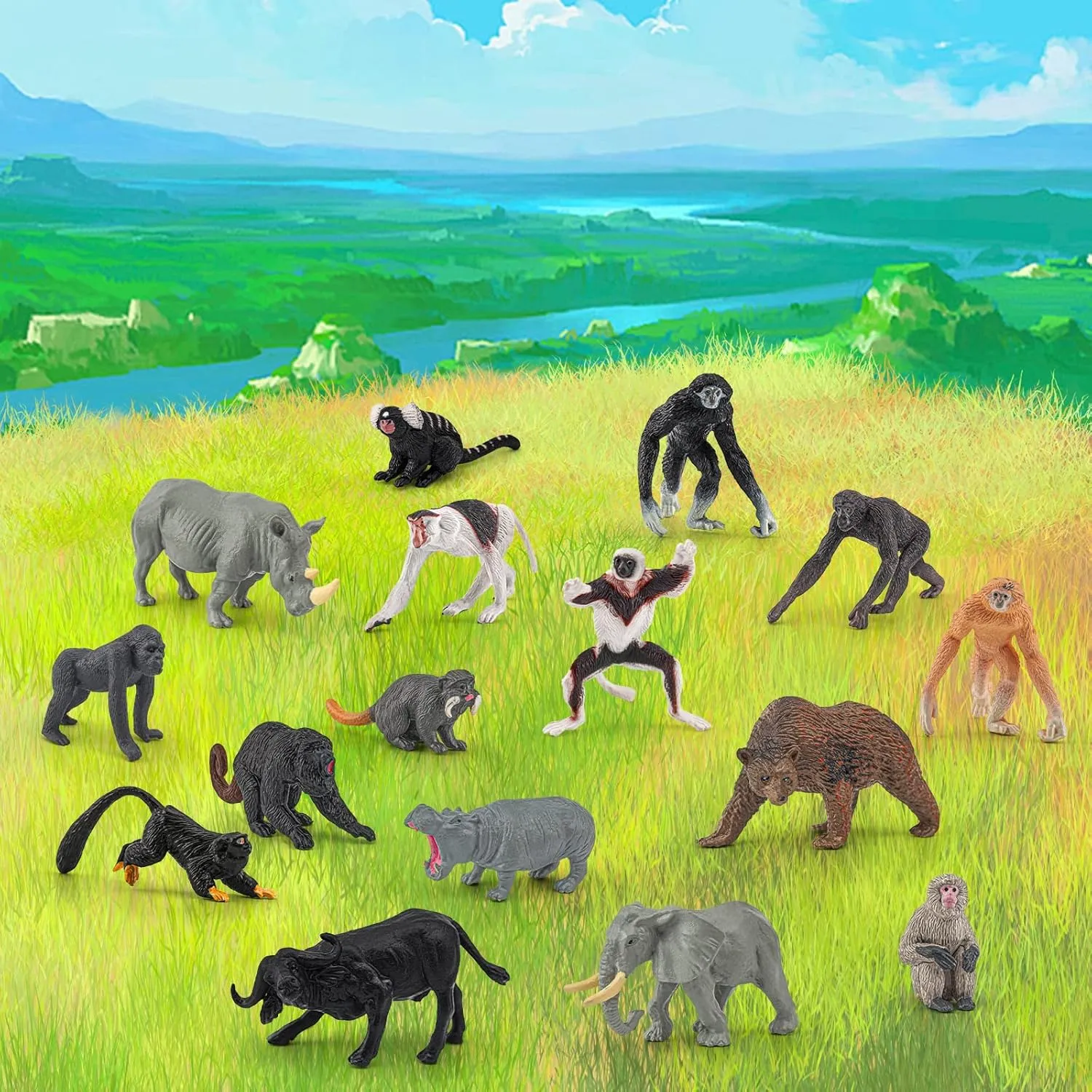 16PCS Small Squirrel Monkey Figure Set Monkey Toy Wild Animals Tiny Monkey Figurines Collectible Monkey Habitat Diorama Cake Toppers Christmas Birthday Gift for Kids Toddlers