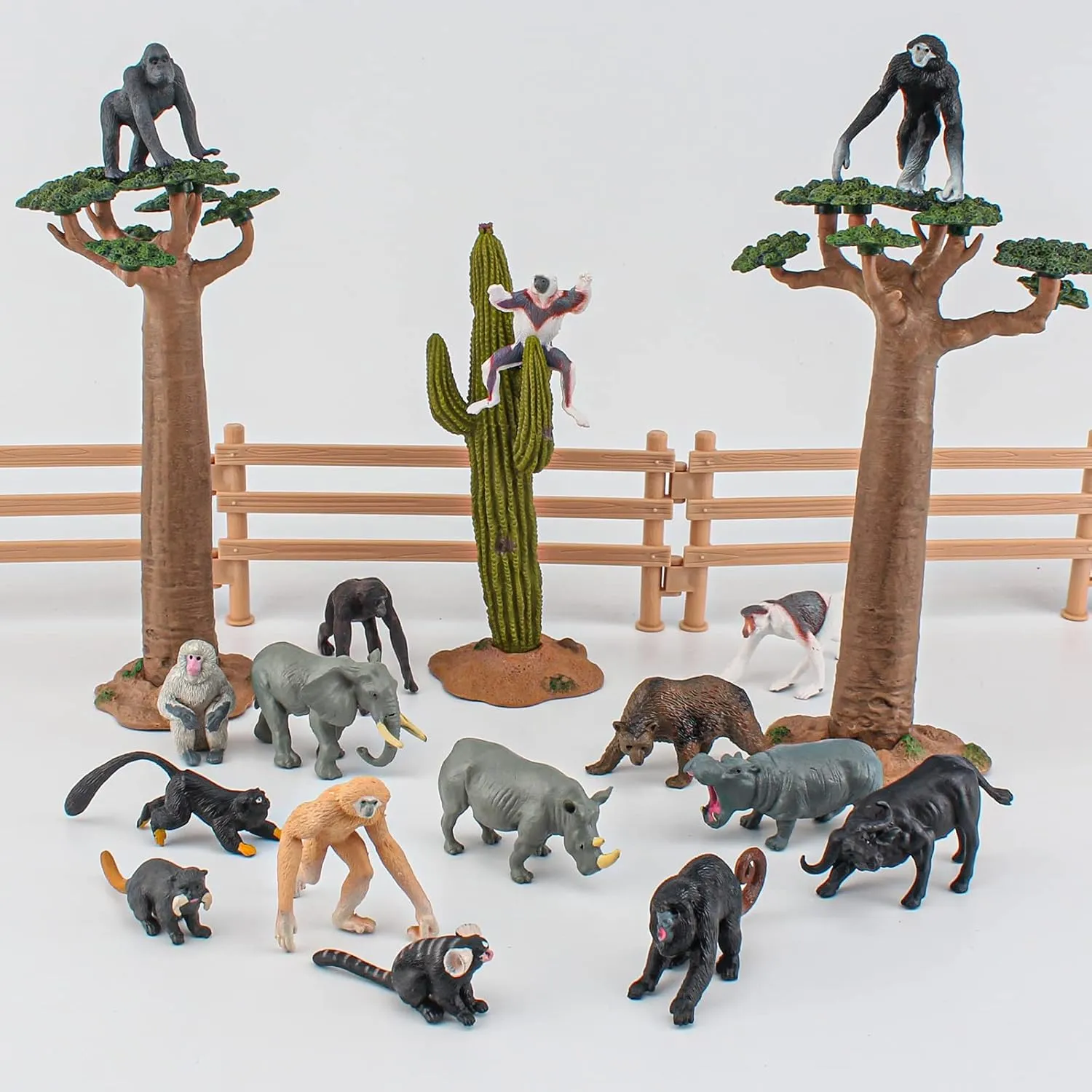 16PCS Small Squirrel Monkey Figure Set Monkey Toy Wild Animals Tiny Monkey Figurines Collectible Monkey Habitat Diorama Cake Toppers Christmas Birthday Gift for Kids Toddlers