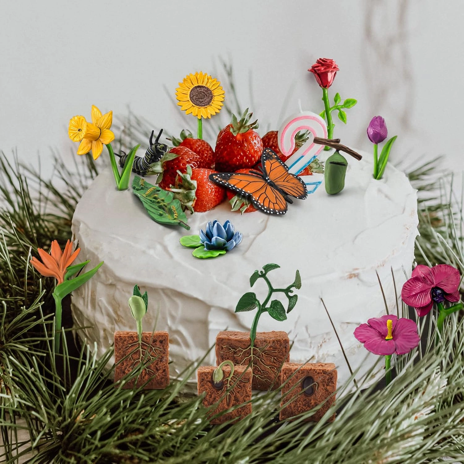 16PCS Butterfly Plant Growth Cycle Set Preschool Puzzle Gift Set Butterfly Pea Growth Cycle Flowers Desktop Decorations Party Decorations