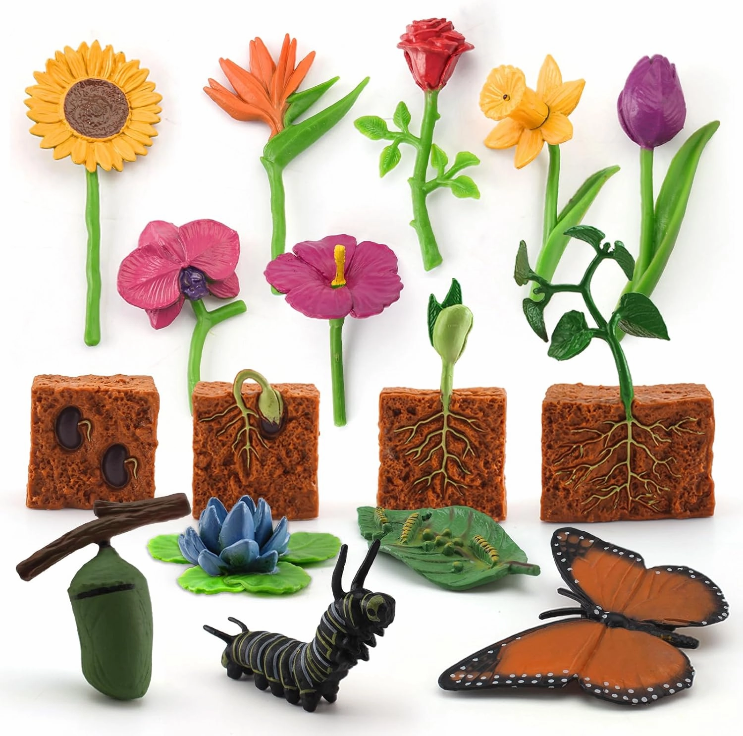 16PCS Butterfly Plant Growth Cycle Set Preschool Puzzle Gift Set Butterfly Pea Growth Cycle Flowers Desktop Decorations Party Decorations