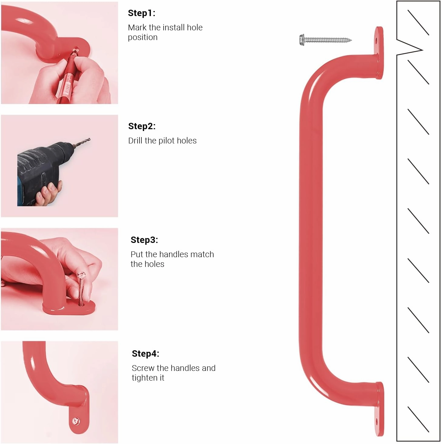 17 Inch 6 Pieces Red Steel Handles for Outdoor Playground Accessories- Swing Set Attachment Grab Bars, Playset Safety Handles, Indoor Monkey Bars for Jungle Gym, Playhouse, Climbing Frame