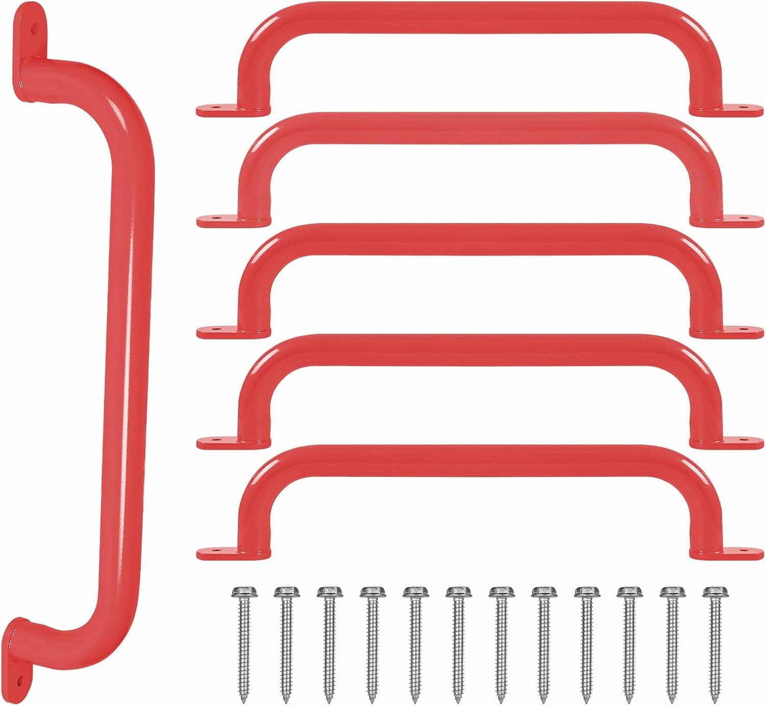 17 Inch 6 Pieces Red Steel Handles for Outdoor Playground Accessories- Swing Set Attachment Grab Bars, Playset Safety Handles, Indoor Monkey Bars for Jungle Gym, Playhouse, Climbing Frame