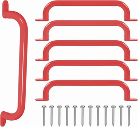 17 Inch 6 Pieces Red Steel Handles for Outdoor Playground Accessories- Swing Set Attachment Grab Bars, Playset Safety Handles, Indoor Monkey Bars for Jungle Gym, Playhouse, Climbing Frame