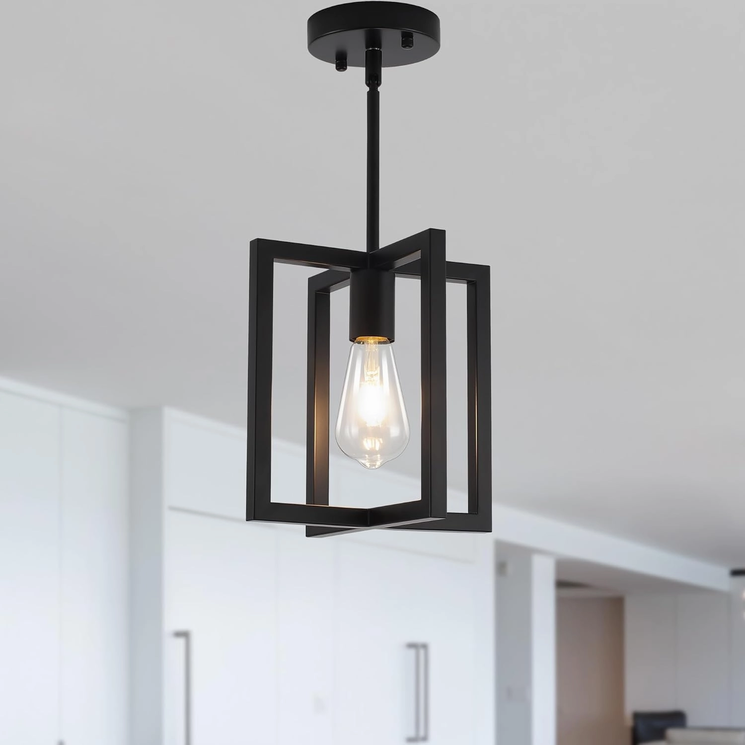 1-Light Black Ceiling Light Fixture Semi Flush Mount, Rustic Vintage Retro Ceiling Light Metal Industrial Farmhouse Chandelier Lamp for Hallway Entryway Bedroom Dining Room 9.05''