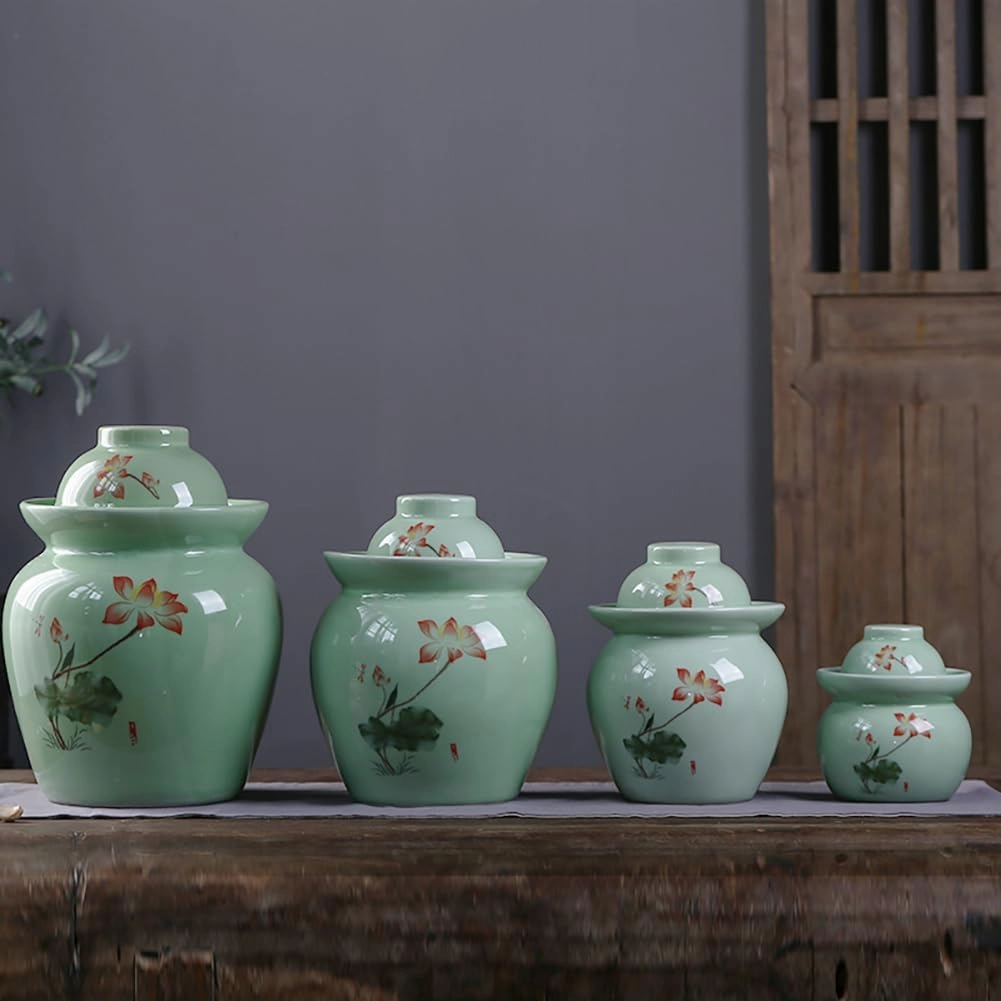 1-Pack Ceramic Kimchi Fermentation Jar, Kimchi Jar with Lid, Traditional Chinese Water-Tight Pickled Vegetable Jar, Large Capacity Kimchi Jar Food Jar, Kitchen Ceramic Container,Blue 3.5kg