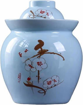 1-Pack Ceramic Kimchi Fermentation Jar, Kimchi Jar with Lid, Traditional Chinese Water-Tight Pickled Vegetable Jar, Large Capacity Kimchi Jar Food Jar, Kitchen Ceramic Container,Blue 3.5kg
