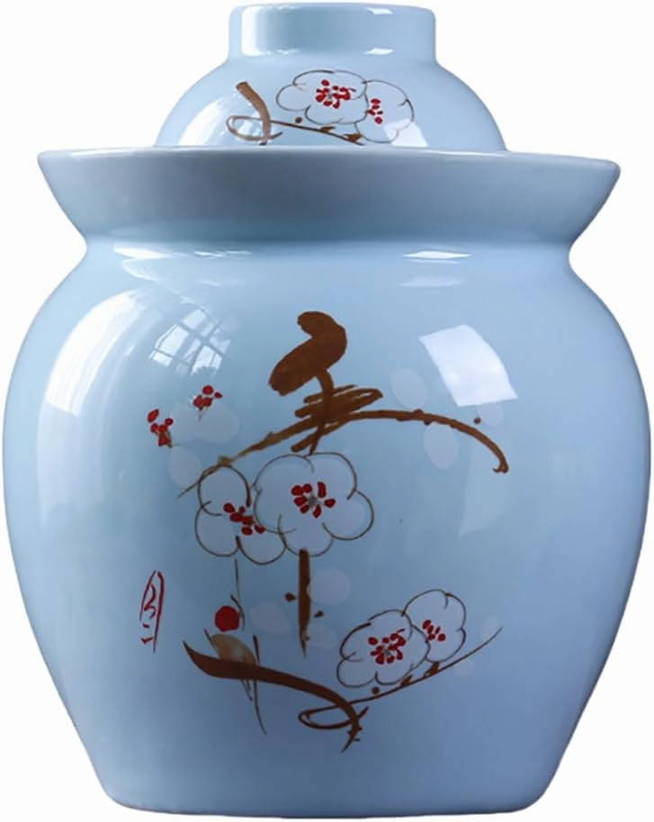 1-Pack Ceramic Kimchi Fermentation Jar, Kimchi Jar with Lid, Traditional Chinese Water-Tight Pickled Vegetable Jar, Large Capacity Kimchi Jar Food Jar, Kitchen Ceramic Container,Blue 3.5kg