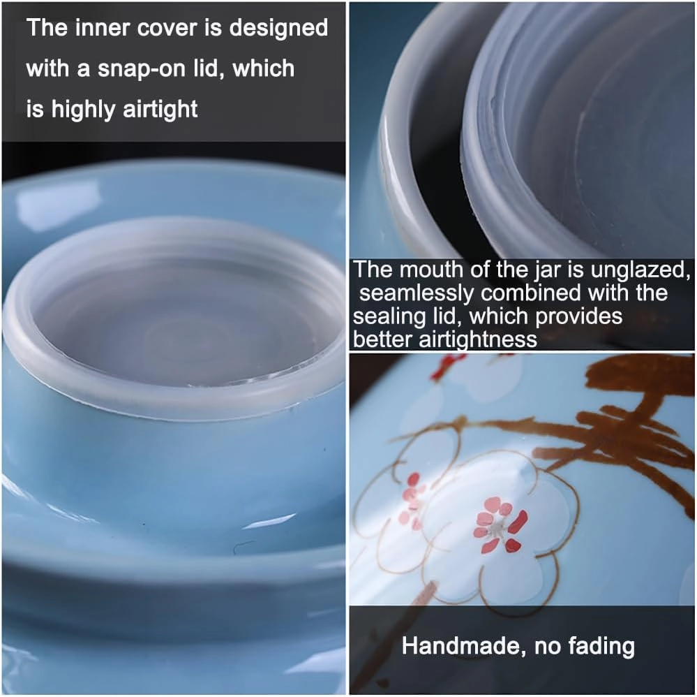 1-Pack Ceramic Kimchi Fermentation Jar, Kimchi Jar with Lid, Traditional Chinese Water-Tight Pickled Vegetable Jar, Large Capacity Kimchi Jar Food Jar, Kitchen Ceramic Container,Blue 3.5kg