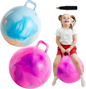 2 Pack 20 Inch Clouds Hopper Ball for Kids Ages 6-12, Oversized Tie Dye Bouncy Balls with Handle, Blue Orange & Purple Pink Jumping Balls, Inflatable Ride-On Toys with Pump and Gift Boxes