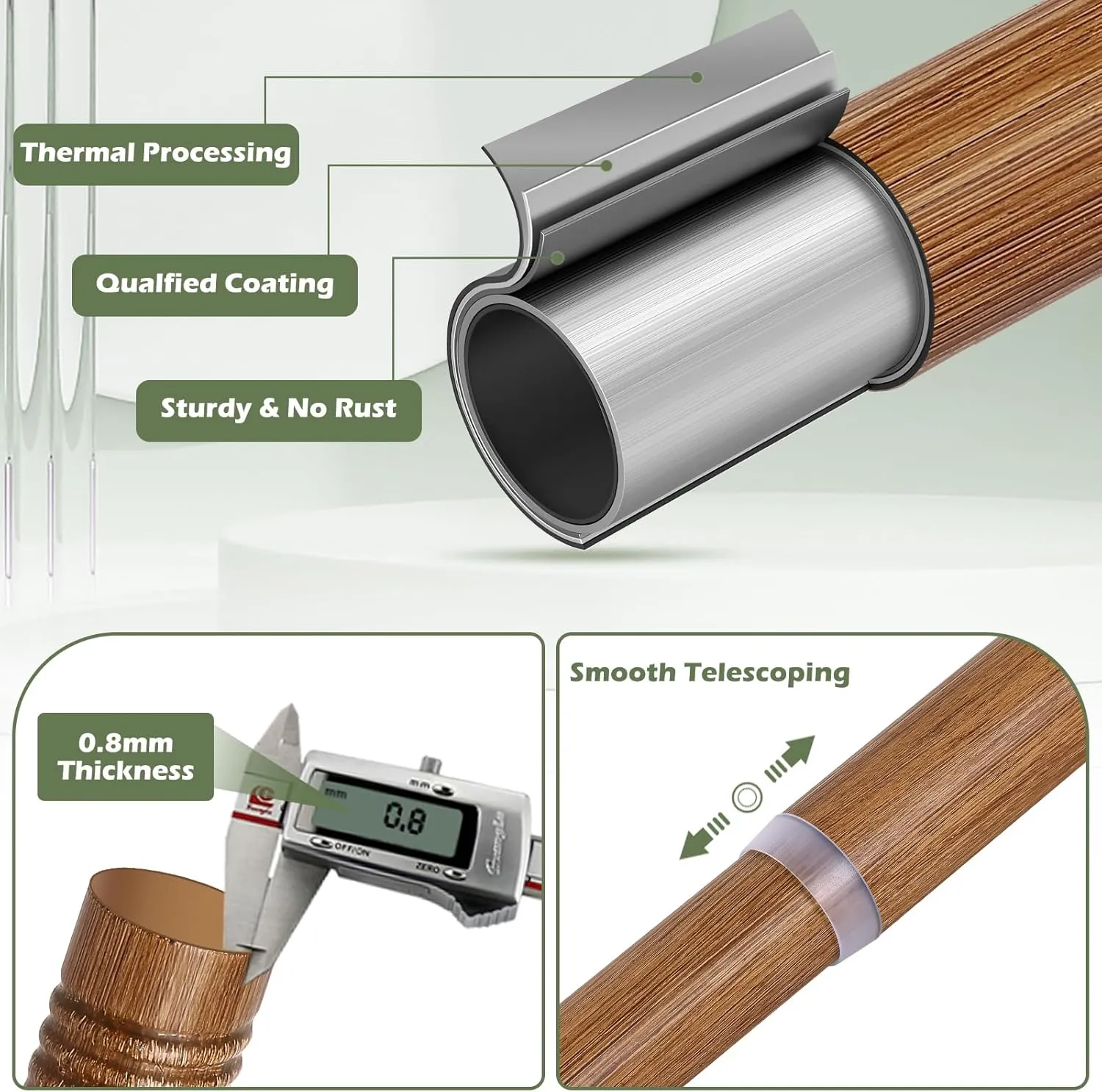 2 Pack Wood Curtain Rods for Windows 18 to 60 Inch,1 Inch Wood Grain Ball Adjustable Curtain Rod,Boho Heavy Duty Curtain Rods,Farmhouse Rustic Window Curtains Rods,Brown Drapery Rods Set 18-60"