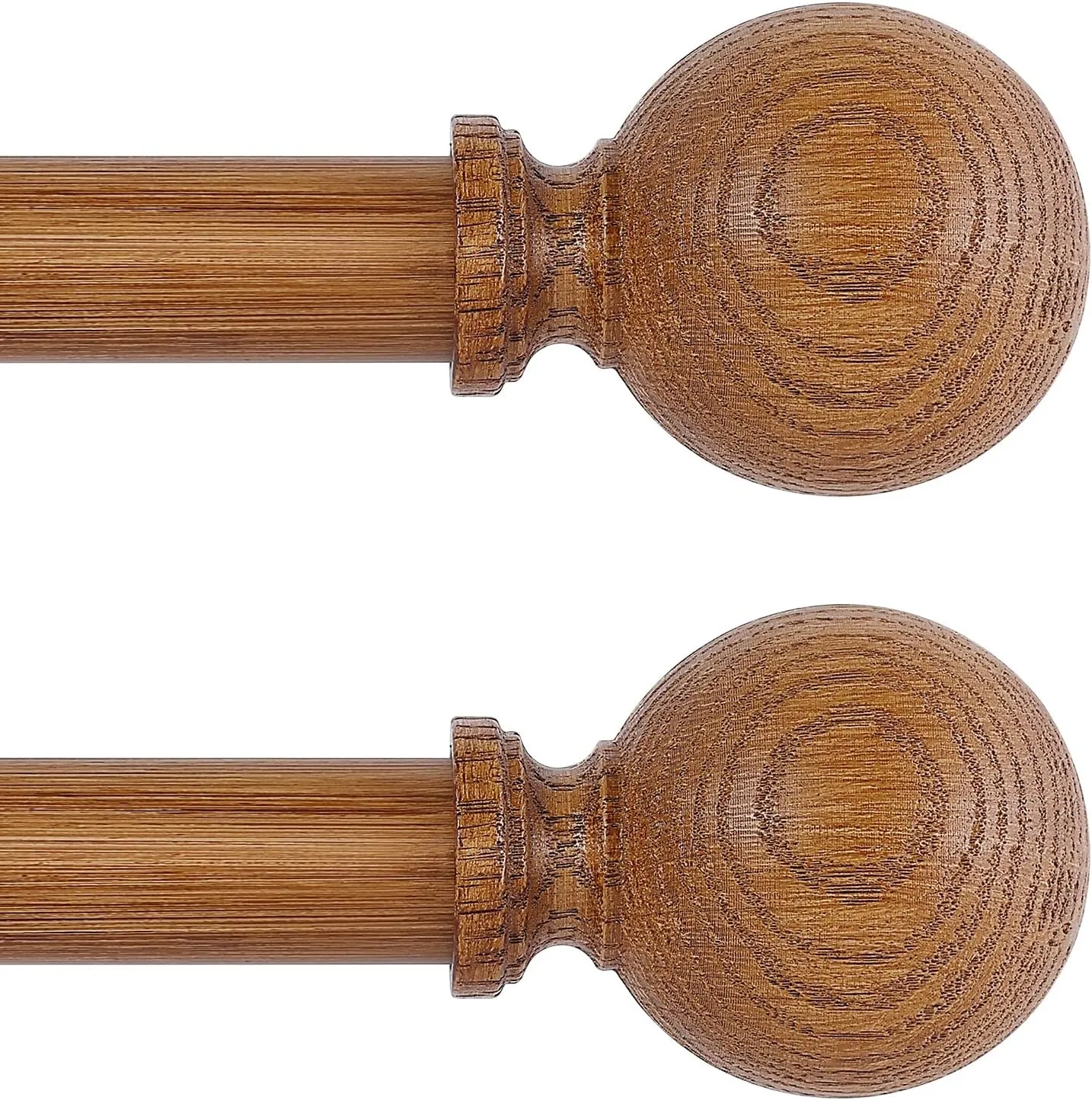 2 Pack Wood Curtain Rods for Windows 18 to 60 Inch,1 Inch Wood Grain Ball Adjustable Curtain Rod,Boho Heavy Duty Curtain Rods,Farmhouse Rustic Window Curtains Rods,Brown Drapery Rods Set 18-60"