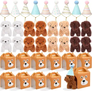 20 Pcs Mini Plush Dog Set 4 Inch Small Stuffed Puppy Dolls with 20 Dog Themed Party Favor Boxes 20 Birthday Hats, Soft Plush Stuffed Animal for Kids Birthday Adopt a Pet Favor (Basic)