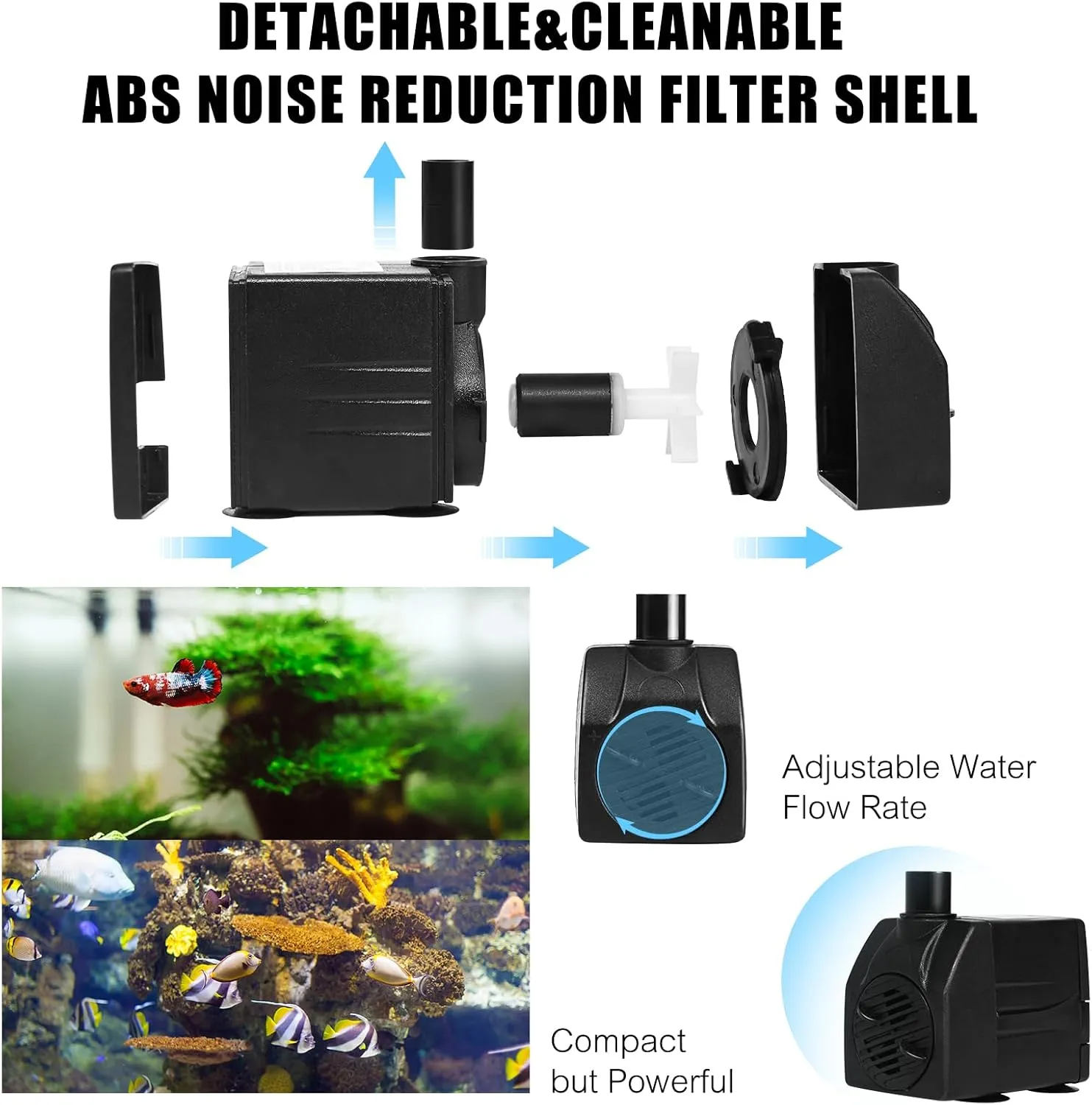 200 GPH Mini Submersible Water Pump(12W,800L/H) for water feature, Aquariums, Fish Tank, Tabletop Fountain, Pet Fountain, Indoor or Outdoor Pond Fountain