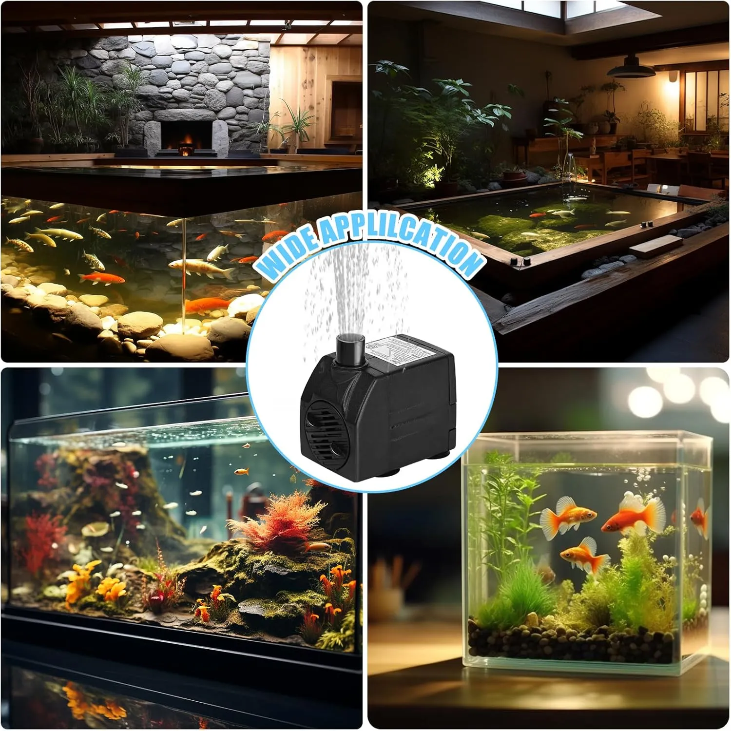 200 GPH Mini Submersible Water Pump(12W,800L/H) for water feature, Aquariums, Fish Tank, Tabletop Fountain, Pet Fountain, Indoor or Outdoor Pond Fountain