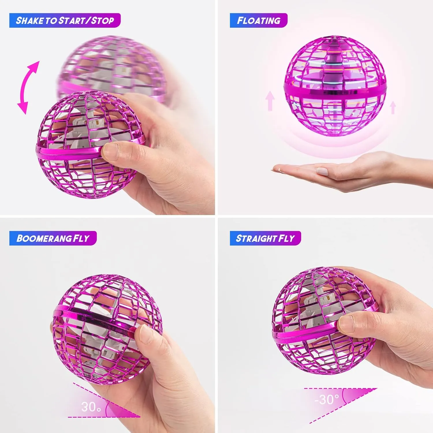 2024 Flying Orb Ball: Boomerang Hover Ball, Magic RGB Lights Controller, Mini Drone, Floating Ball Toy, Cool Stuff for Kids Adults Birthday Gift (Pink)